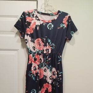 Mini Length Floral Navy Dress
